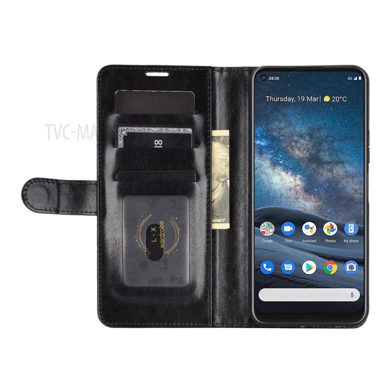 For Nokia 8.3 5G Crazy Horse Texture Leather Wallet Case with Supporting Stand - Black-5