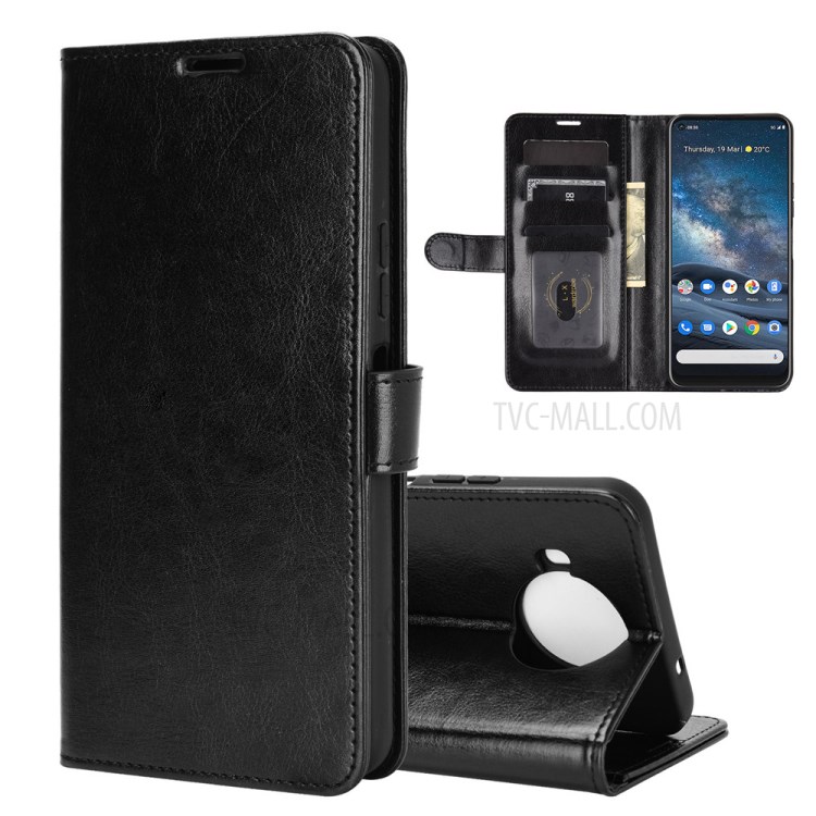 For Nokia 8.3 5G Crazy Horse Texture Leather Wallet Case with Supporting Stand - Black-8