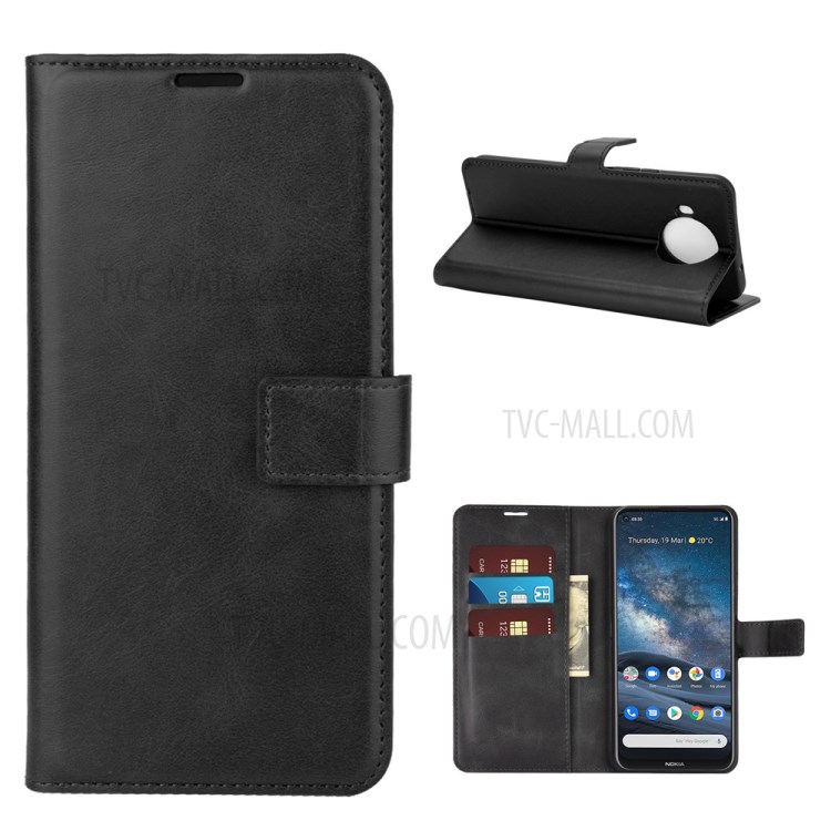 Wallet Stand Leather Mobile Phone Cover for Nokia 8.3 5G - Black-1