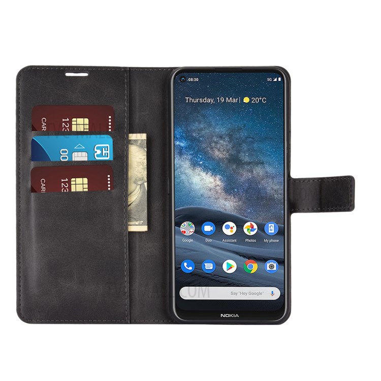 Wallet Stand Leather Mobile Phone Cover for Nokia 8.3 5G - Black-4