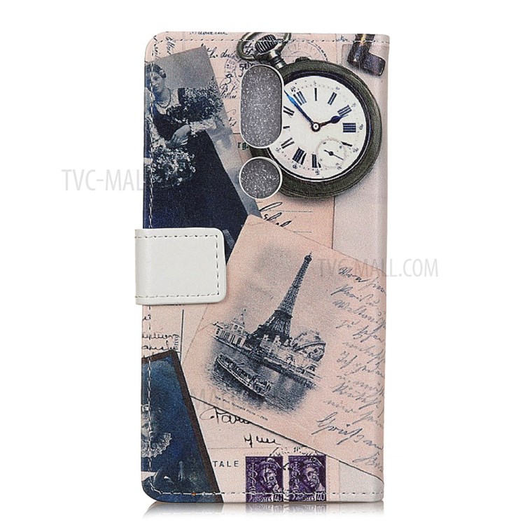 Wallet Stand Leather Cover with Pattern Printing for Nokia 2.4 - Effel Tower and Quill-pen-2