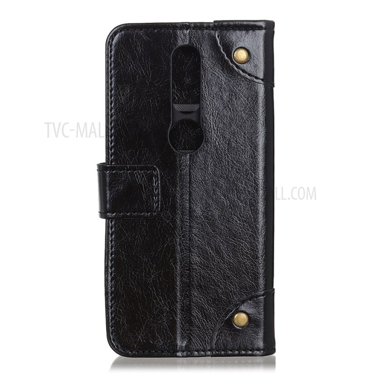 Nappa Texture Leather Phone Cover Shell with Brass Buckle for Nokia 2.4 - Black-2