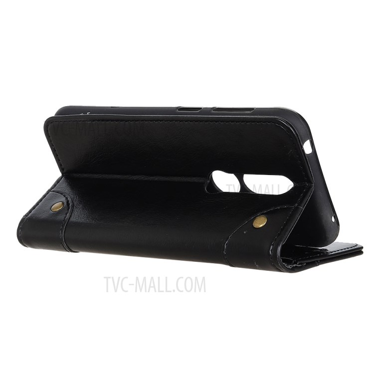 Nappa Texture Leather Phone Cover Shell with Brass Buckle for Nokia 2.4 - Black-3