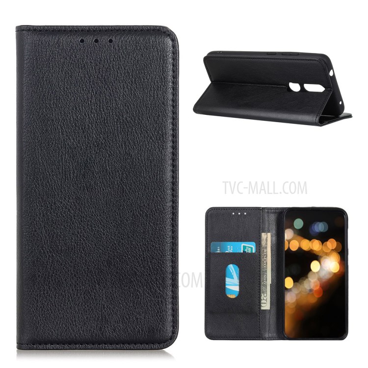 Magnetic TPU Inner Shell + Litchi Texture Split Leather Phone Protective Shell for Nokia 2.4 - Black-1