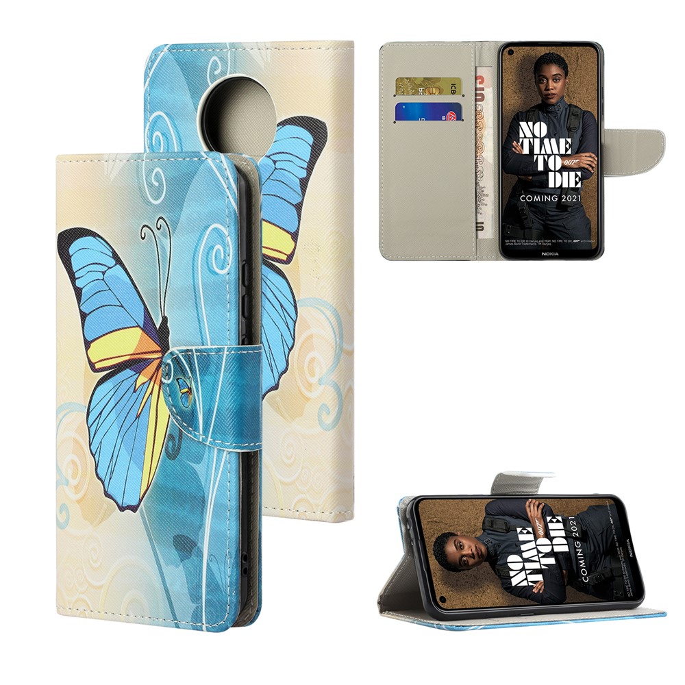 Cross Texture Leather Wallet Stand Protective Case with Pattern Printing for Nokia 3.4 - Blue Butterfly-6