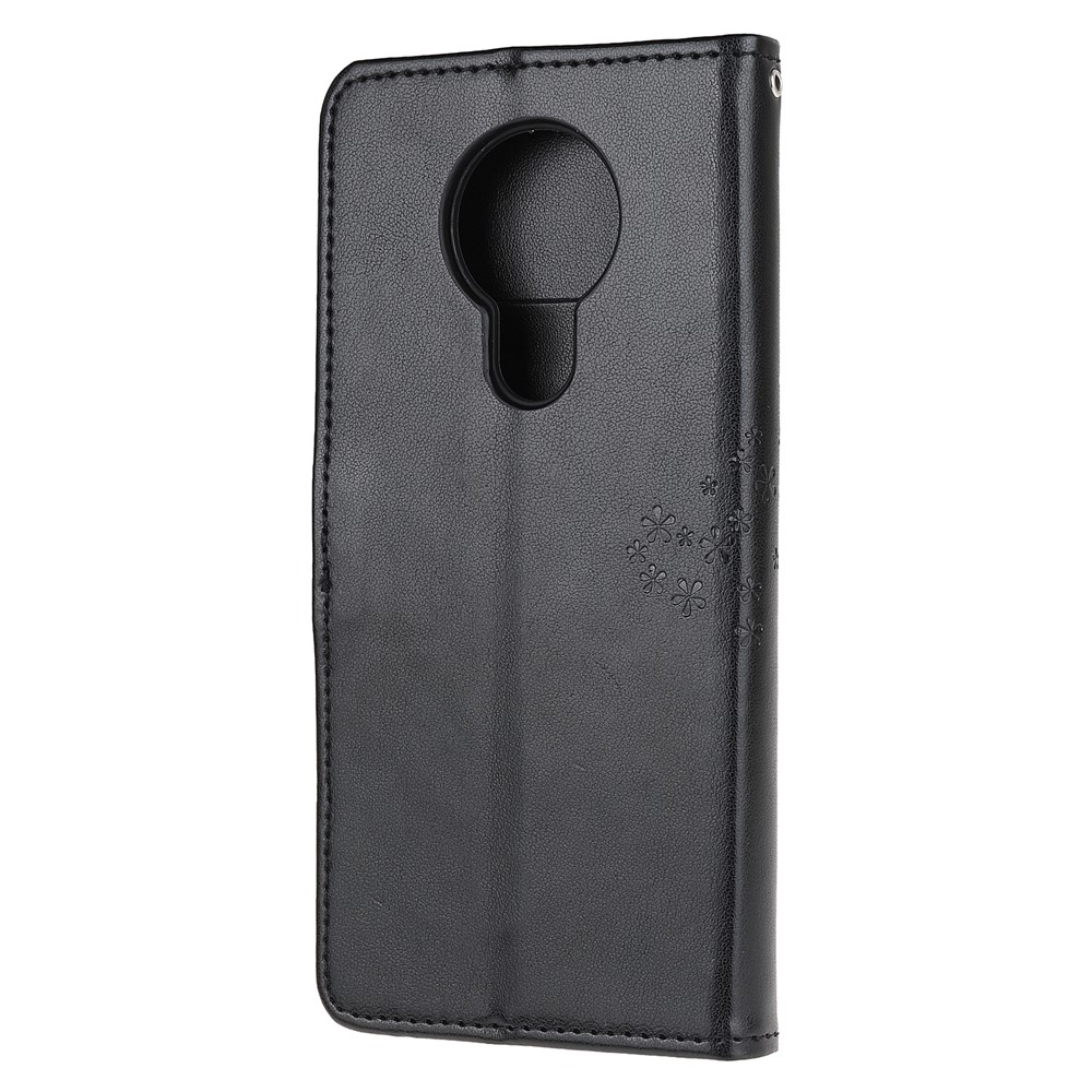 Imprint Tree Owl Stand Wallet Leather Cover for Nokia 3.4 - Black-2