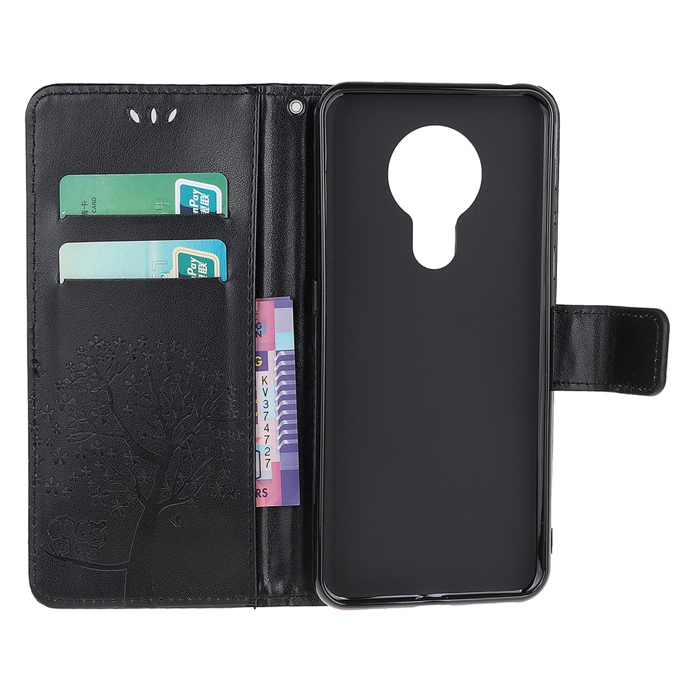 Imprint Tree Owl Stand Wallet Leather Cover for Nokia 3.4 - Black-4