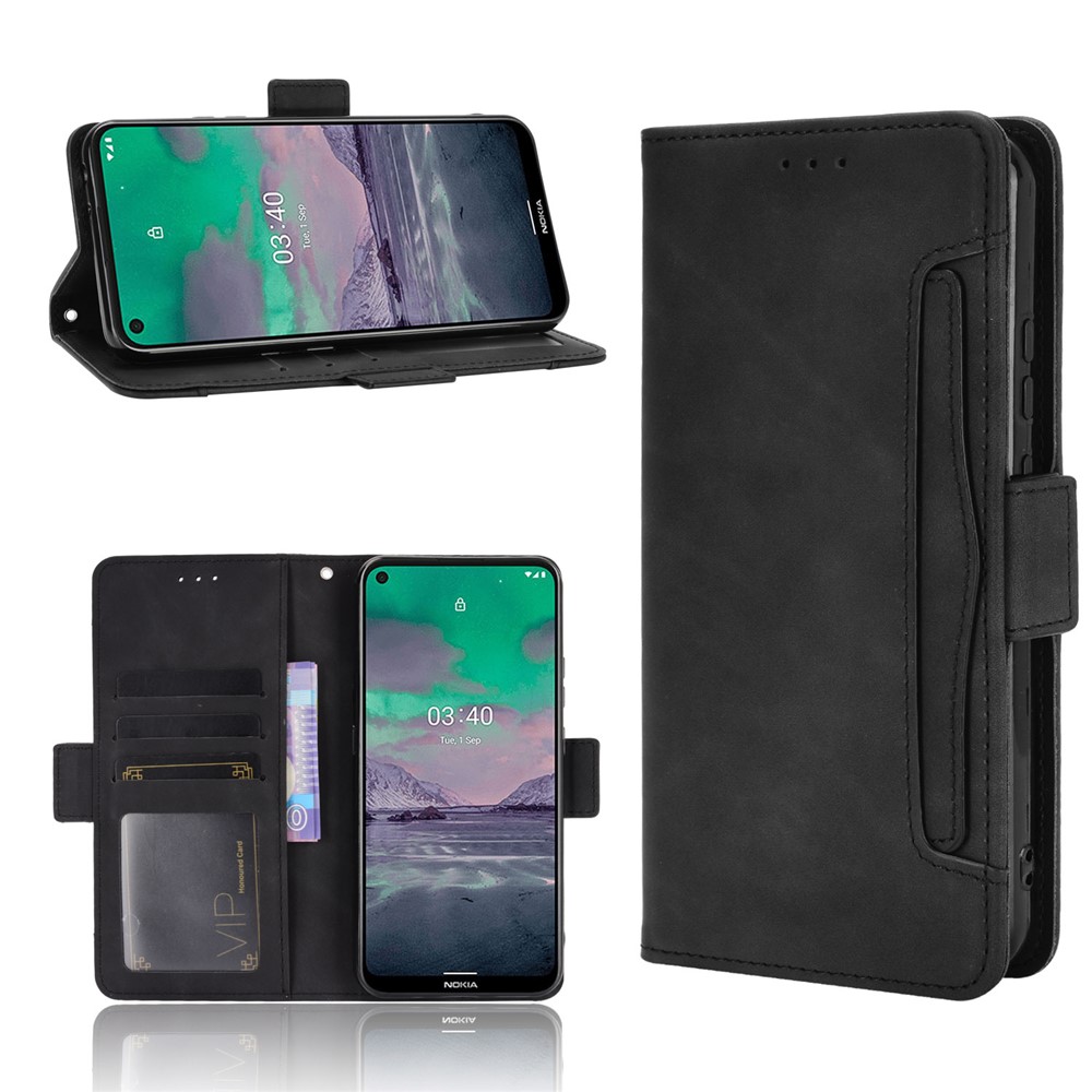 Multiple Card Slots Leather Wallet Mobile Phone Case for Nokia 3.4 - Black-1
