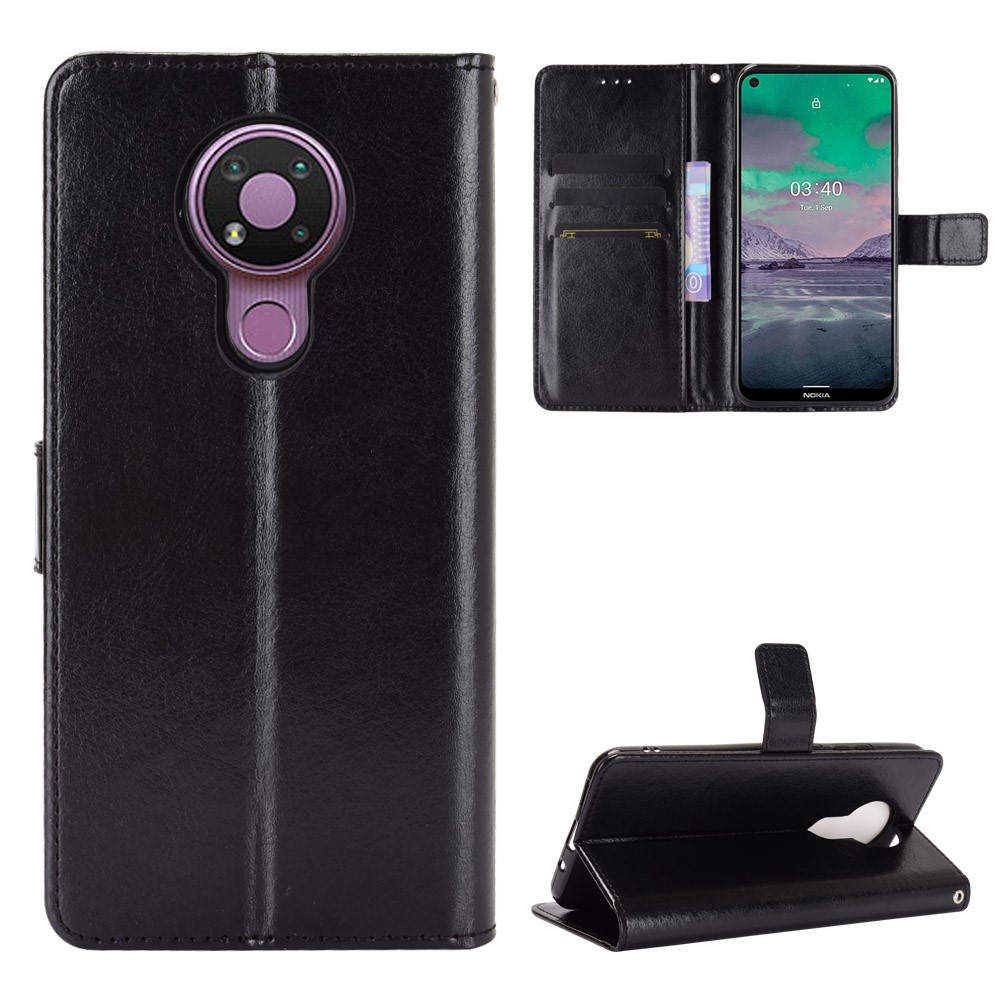 Crazy Horse Wallet Stand Leather Shell with Strap for Nokia 3.4 - Black-1