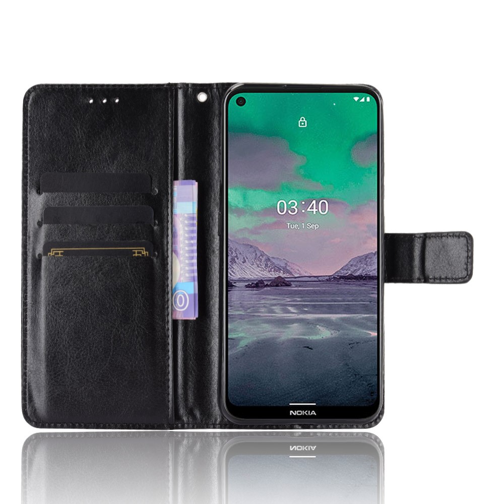 Crazy Horse Wallet Stand Leather Shell with Strap for Nokia 3.4 - Black-4