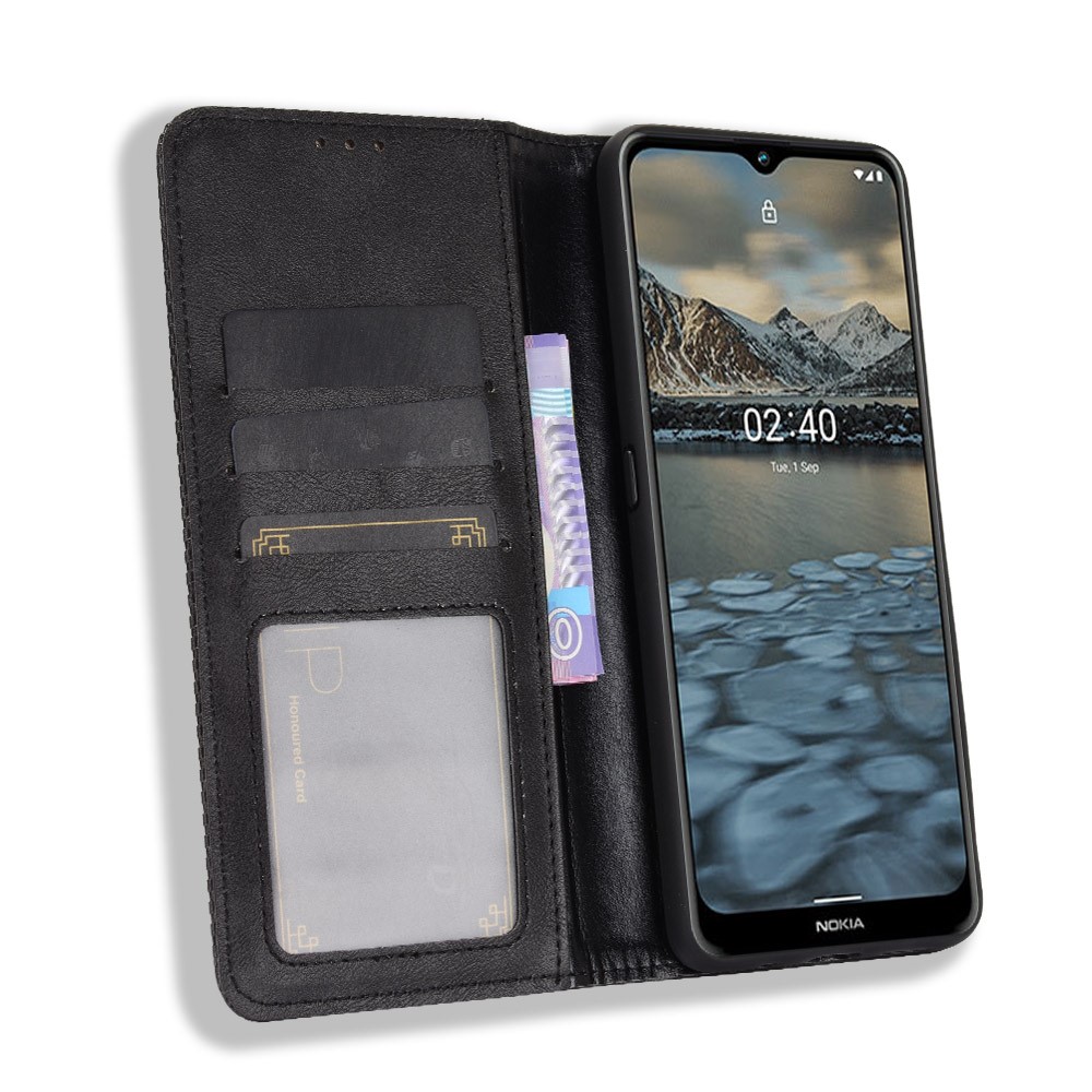 Magnetic Vintage Style Phone Case Wallet Stand Leather Cover for Nokia 2.4 - Black-4