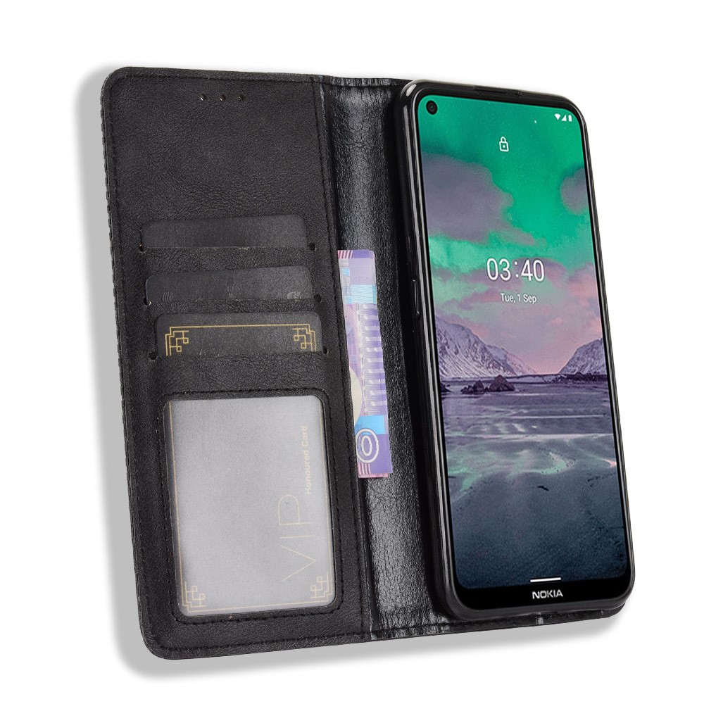 Magnetic Vintage Style Phone Case Wallet Stand Leather Cover for Nokia 3.4 - Black-4