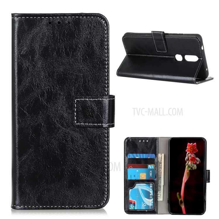 Magnetic Vintage Style Crazy Horse Leather Phone Protective Shell for Nokia 2.4 - Black-1