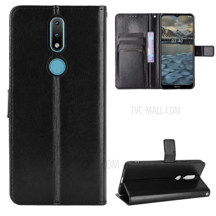 Crazy Horse Texture for Nokia 2.4 Leather Stand Phone Cover Case - Black-1