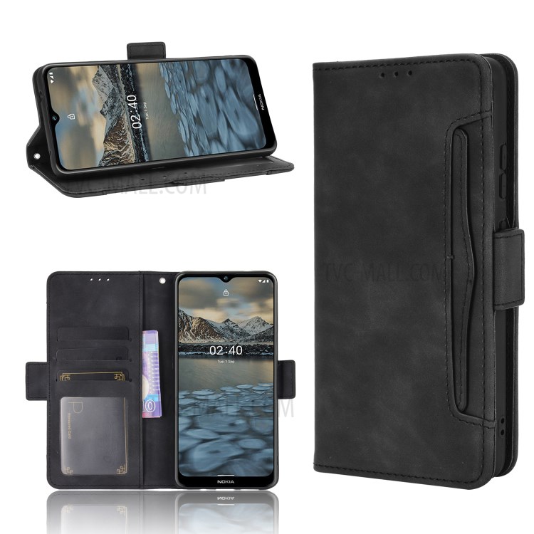 Protective Leather Case for Nokia 2.4 Multiple Card Slots Phone Cover - Black-1