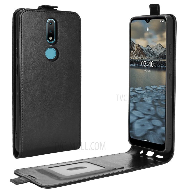 Crazy Horse Texture Vertical Flip Leather Case with Card Slot for Nokia 2.4 - Black-1