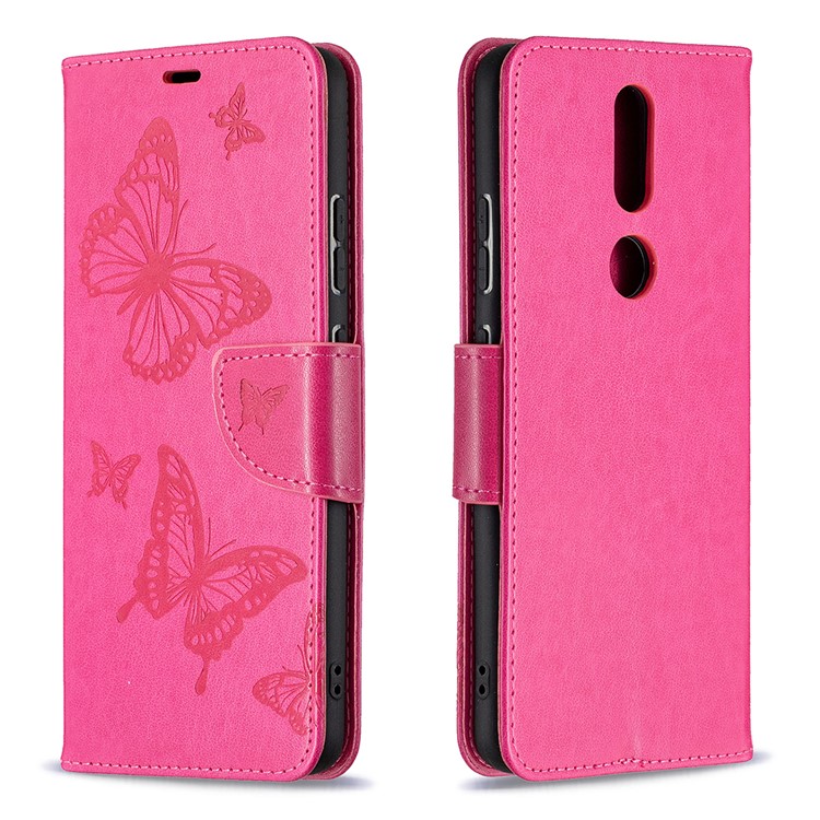 Imprint Butterflies Pattern Wallet Stand Leather Cover for Nokia 2.4 - Rose-4