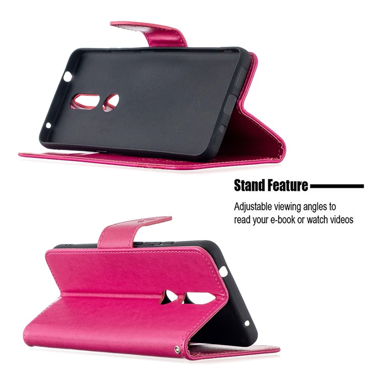 Imprint Butterflies Pattern Wallet Stand Leather Cover for Nokia 2.4 - Rose-5
