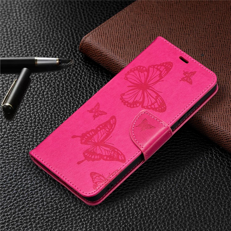 Imprint Butterflies Pattern Wallet Stand Leather Cover for Nokia 2.4 - Rose-7