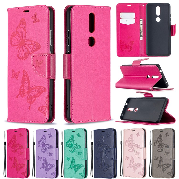 Imprint Butterflies Pattern Wallet Stand Leather Cover for Nokia 2.4 - Rose-9