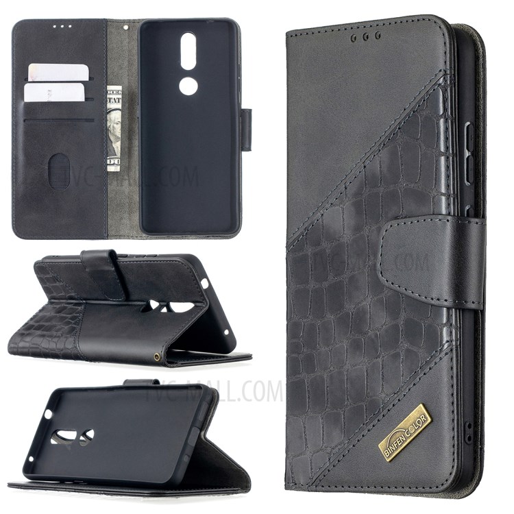 BF04 Splicing Crocodile Texture Wallet Stand Leather Case for Nokia 2.4 - Black-1