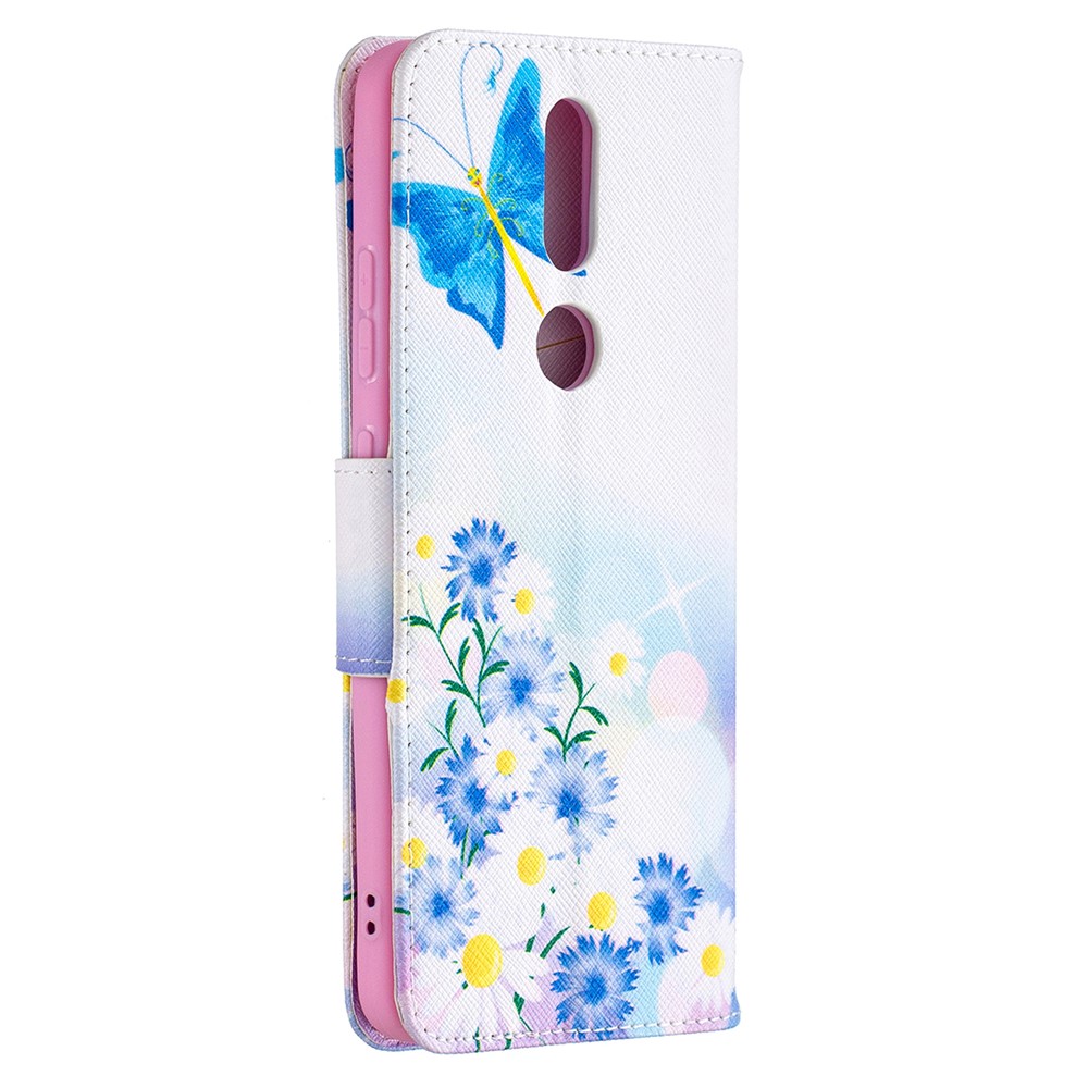 Pattern Printing Leather Wallet Stand Protective Shell for Nokia 2.4 - Butterfly and Flower-3