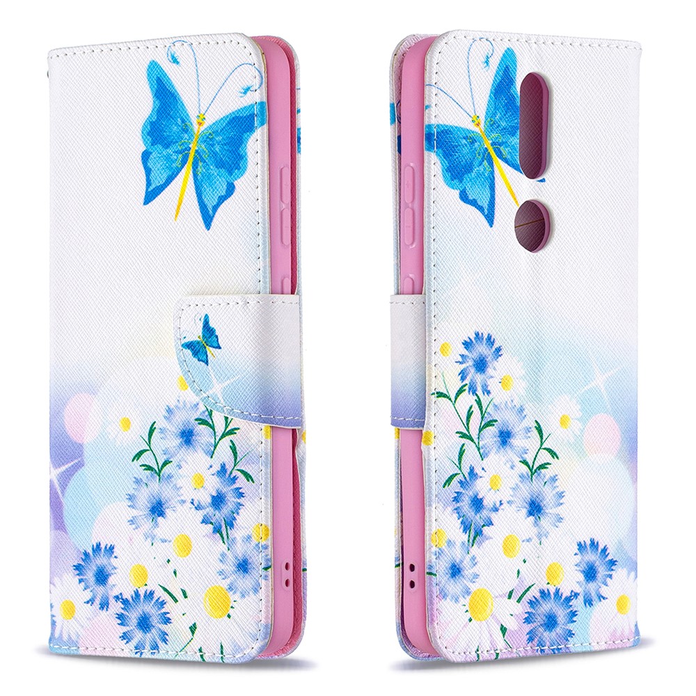 Pattern Printing Leather Wallet Stand Protective Shell for Nokia 2.4 - Butterfly and Flower-4