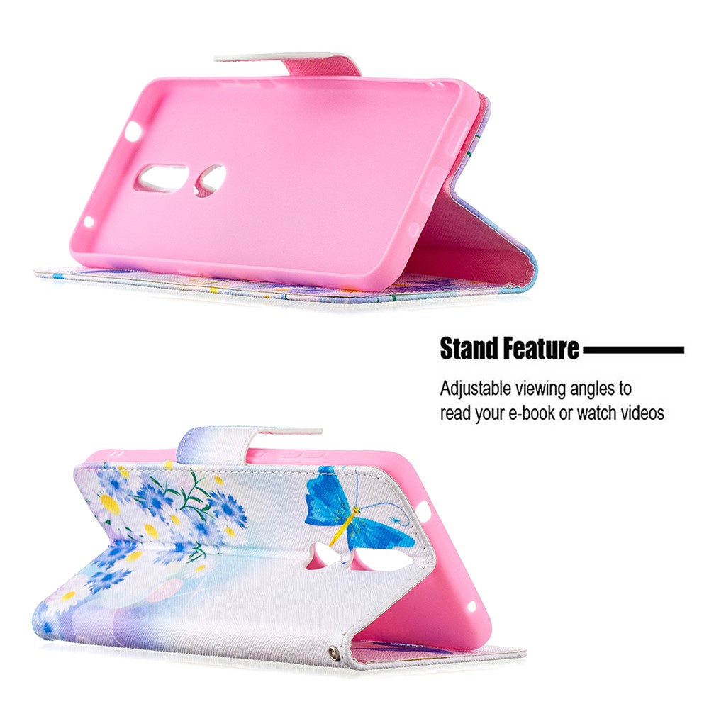 Pattern Printing Leather Wallet Stand Protective Shell for Nokia 2.4 - Butterfly and Flower-5