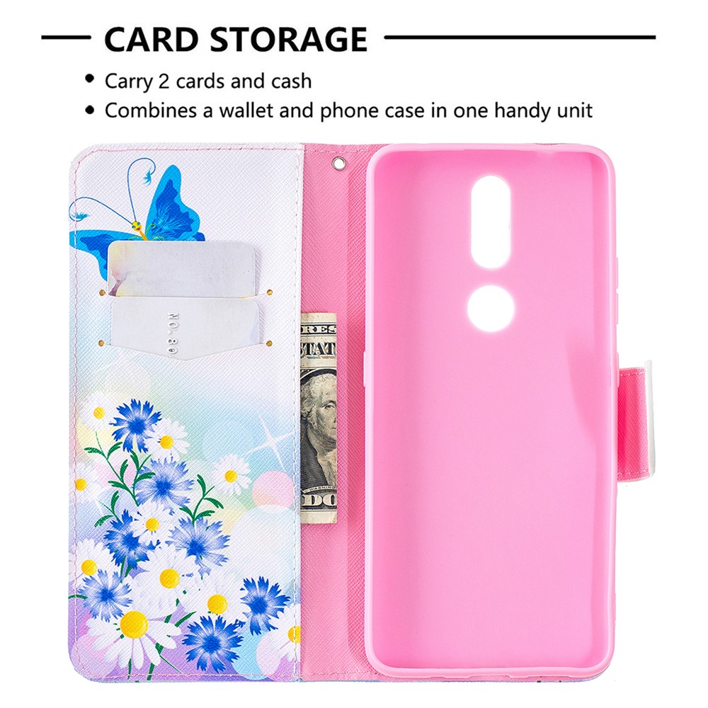 Pattern Printing Leather Wallet Stand Protective Shell for Nokia 2.4 - Butterfly and Flower-6
