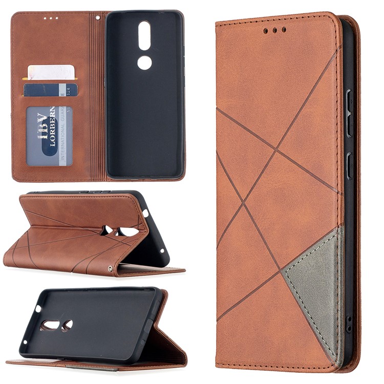 Geometric Pattern Stand Leather Card Holder Case for Nokia 2.4 Phone Cover - Coffee-1