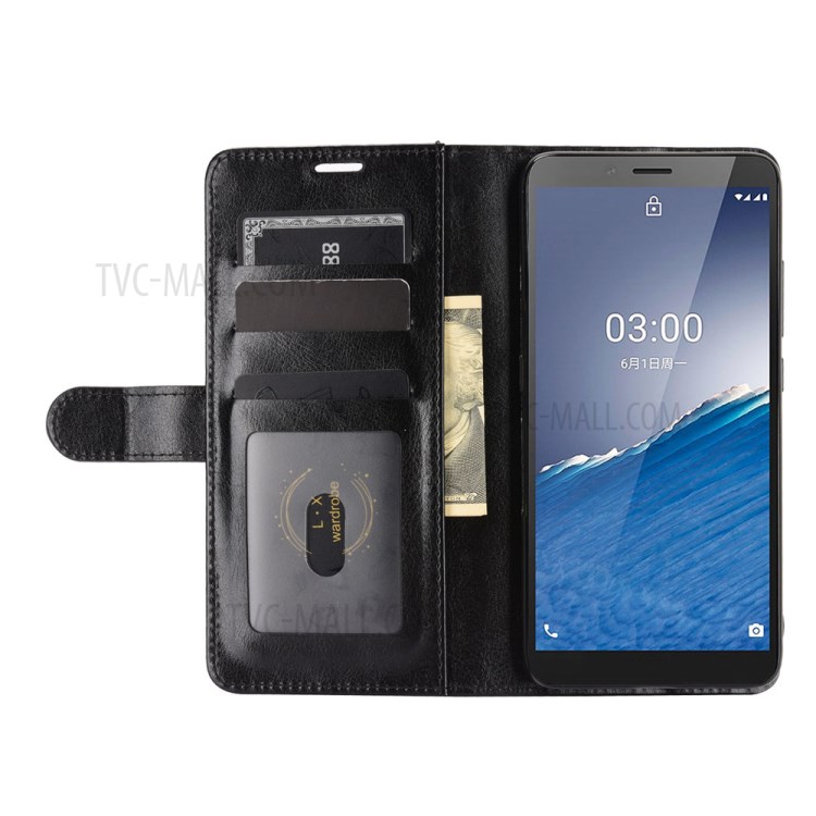 Crazy Horse Texture Leather Cover for Nokia C3 Stand Wallet Case - Black-6