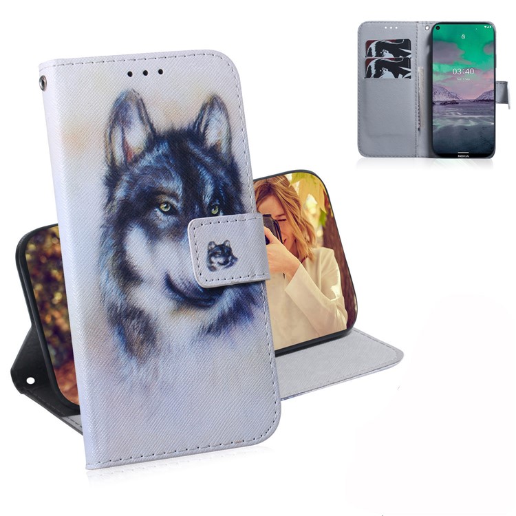Pattern Printing PU Leather Wallet Stand Cover Case for Nokia 3.4 - Wolf-1