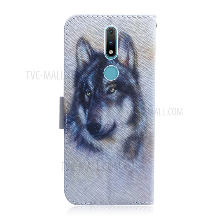 Pattern Printing PU Leather Wallet Case for Nokia 2.4 - Wolf-3