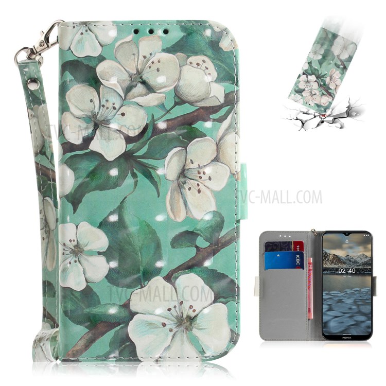 Light Spot Decor Pattern Printing Wallet Stand Leather Phone Casing with Strap for Nokia 2.4 - Vivid Flower-1