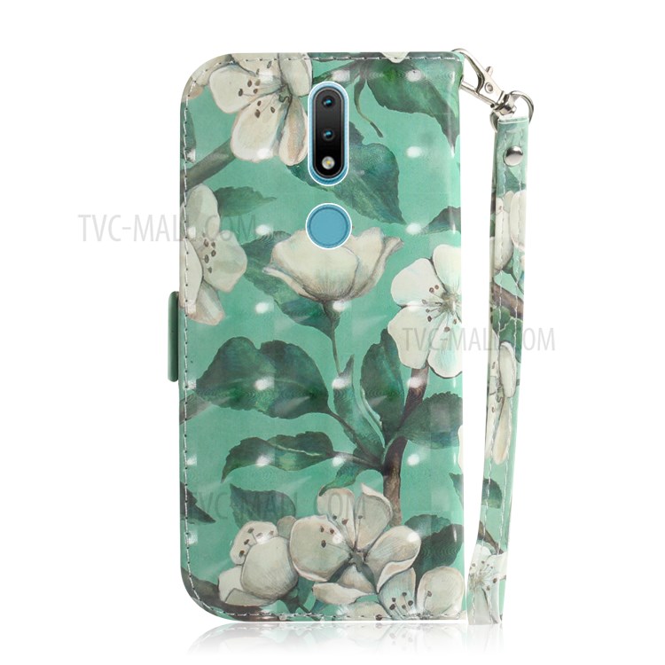 Light Spot Decor Pattern Printing Wallet Stand Leather Phone Casing with Strap for Nokia 2.4 - Vivid Flower-3