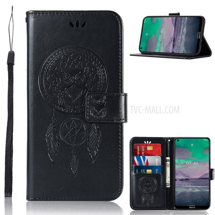 Owl and Dream Catcher Imprinting Leather Wallet Case for Nokia 3.4 - Black-1