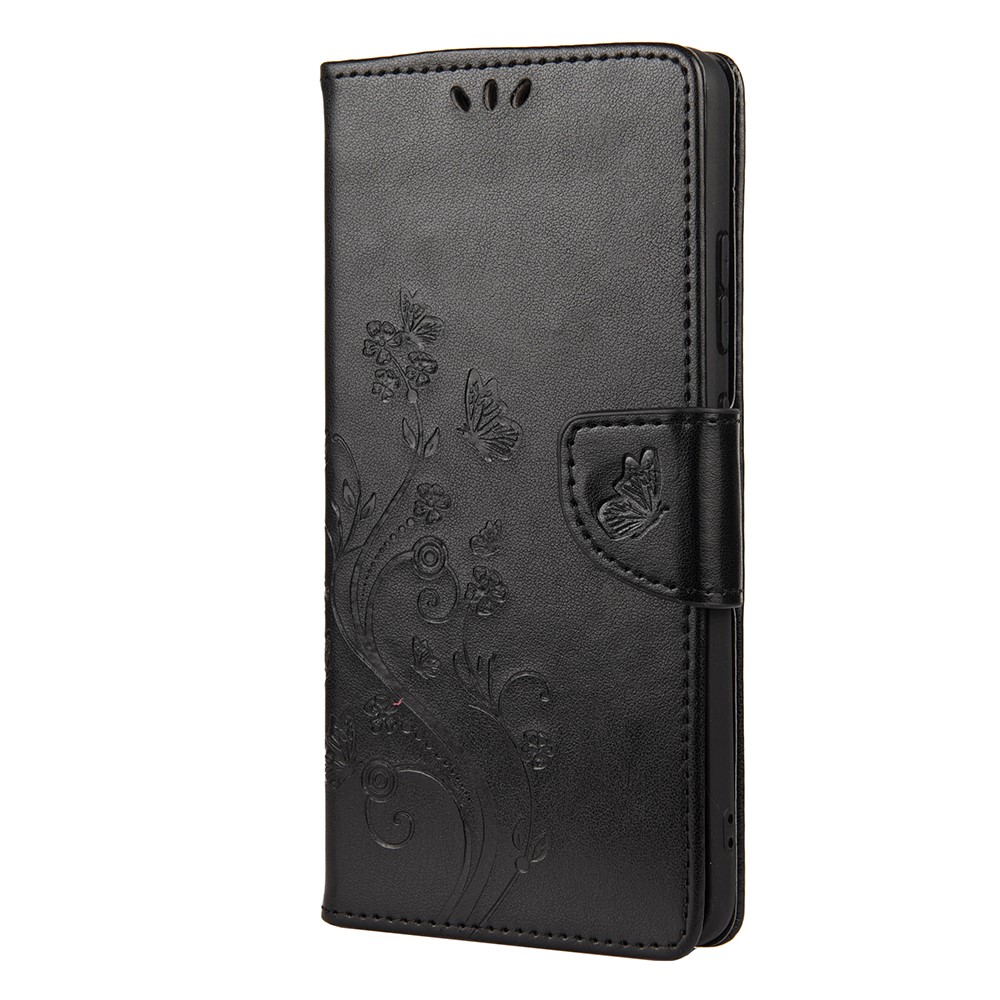 Imprint Butterflyand Flower Pattern Leather Wallet Phone Shell for Nokia 2.4 - Black-2