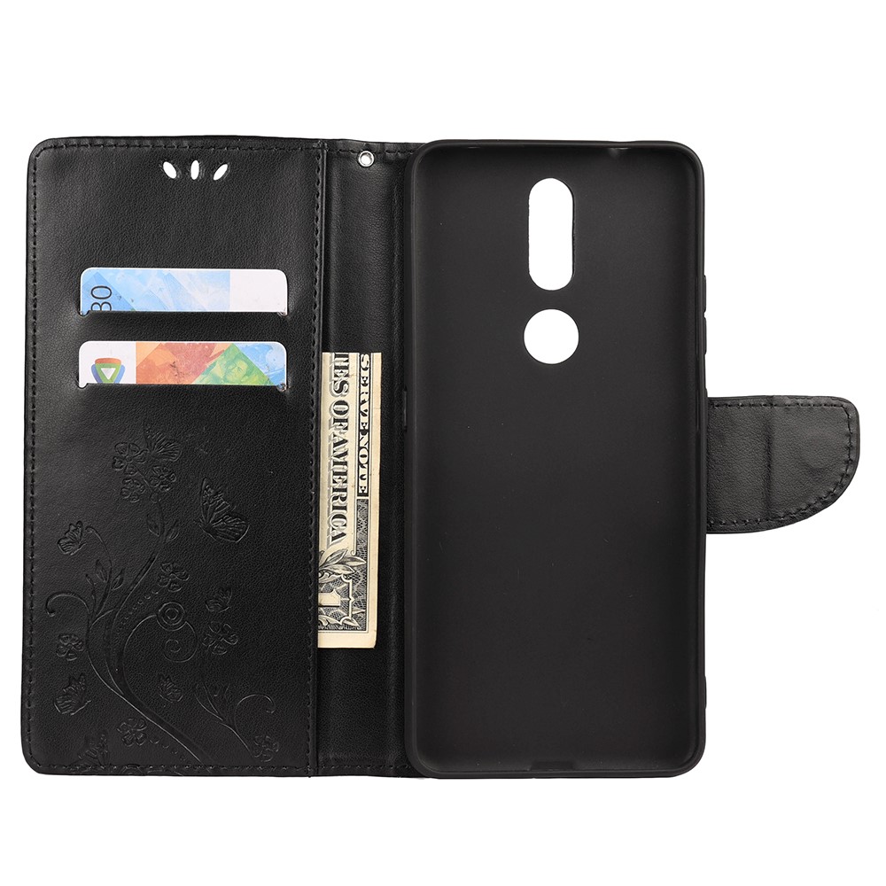Imprint Butterflyand Flower Pattern Leather Wallet Phone Shell for Nokia 2.4 - Black-4