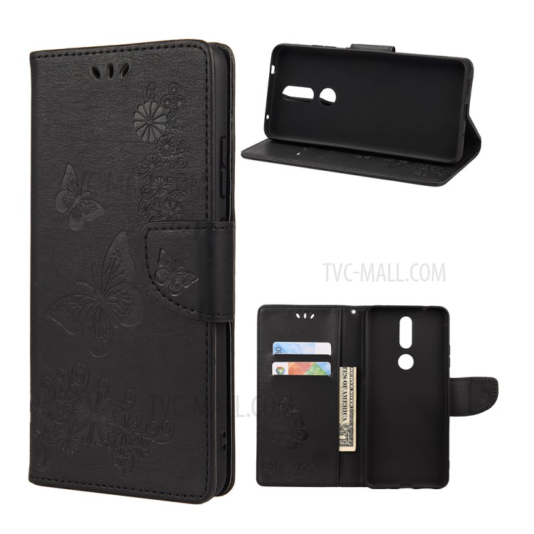 Imprint Butterfly Pattern Leather Wallet Phone Shell for Nokia 2.4 - Black-1