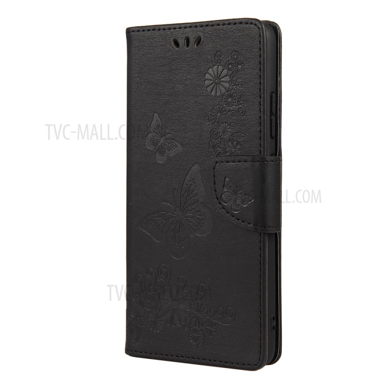 Imprint Butterfly Pattern Leather Wallet Phone Shell for Nokia 2.4 - Black-2