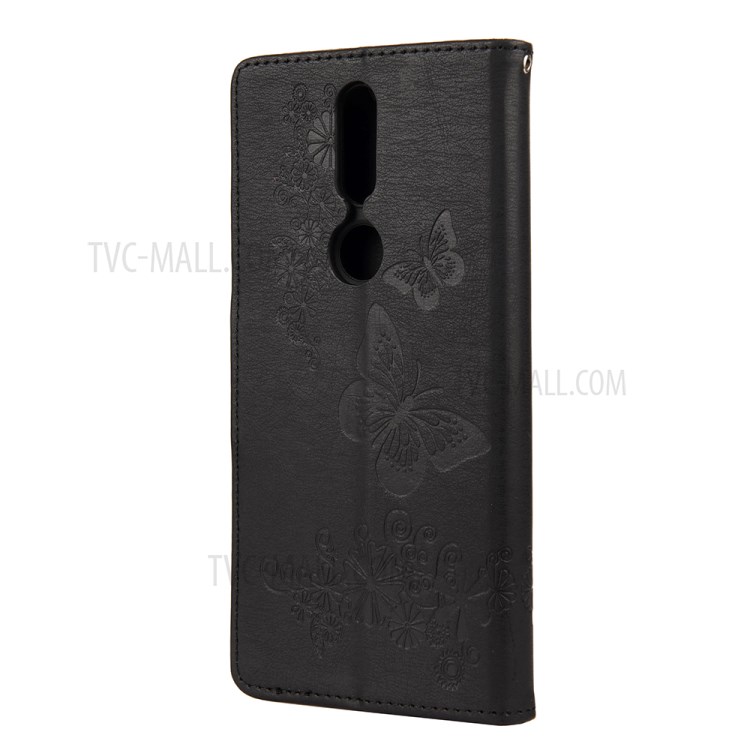 Imprint Butterfly Pattern Leather Wallet Phone Shell for Nokia 2.4 - Black-3