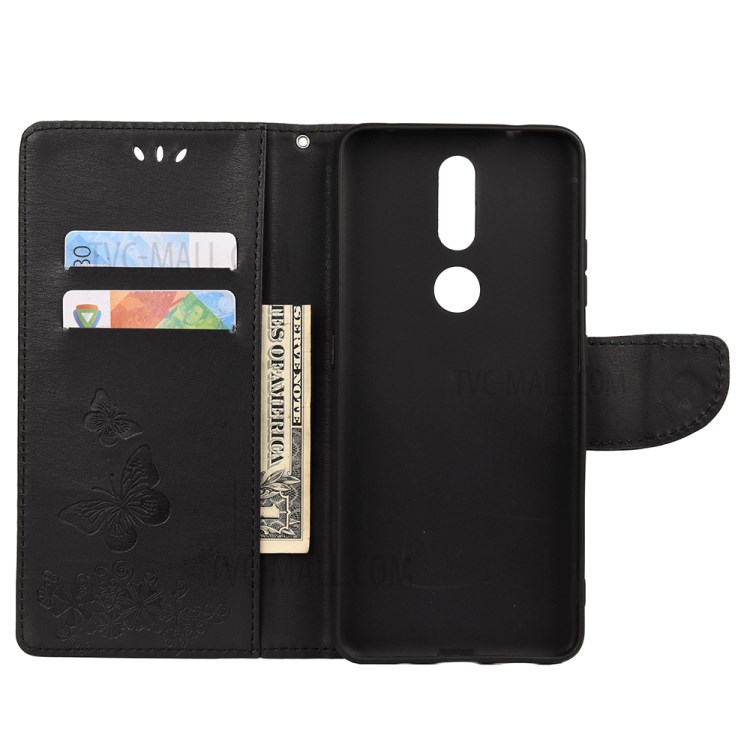 Imprint Butterfly Pattern Leather Wallet Phone Shell for Nokia 2.4 - Black-4
