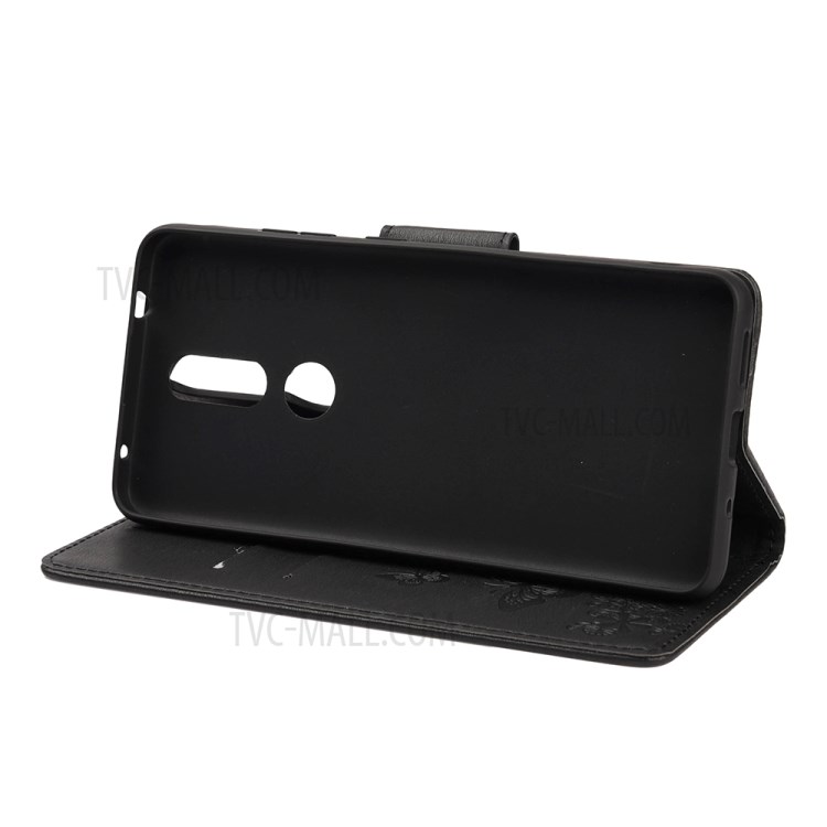Imprint Butterfly Pattern Leather Wallet Phone Shell for Nokia 2.4 - Black-5