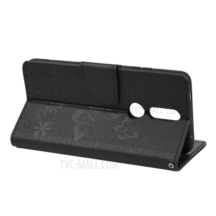 Imprint Butterfly Pattern Leather Wallet Phone Shell for Nokia 2.4 - Black-6