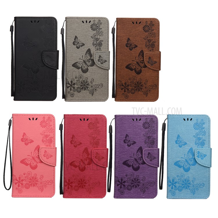 Imprint Butterfly Pattern Leather Wallet Phone Shell for Nokia 2.4 - Black-8