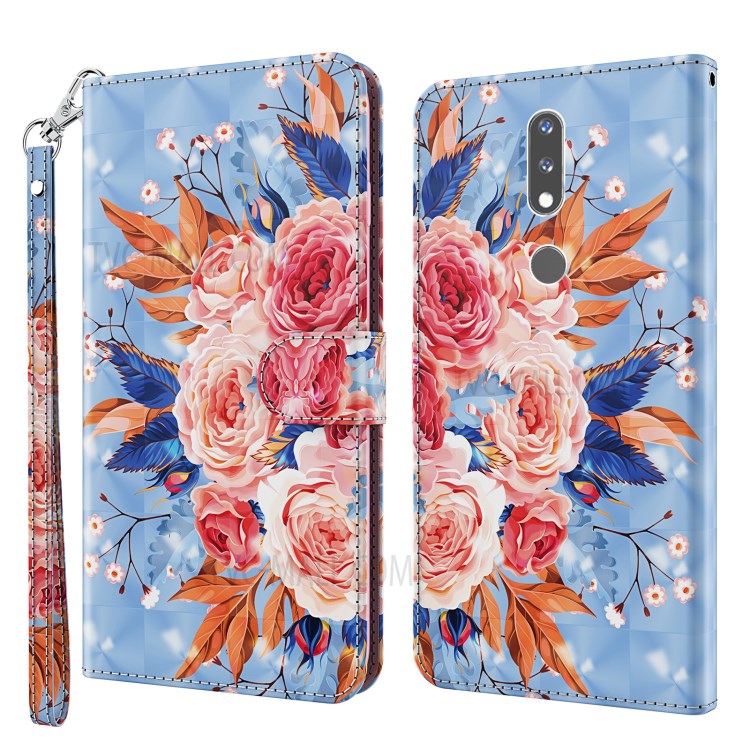 Light Spot Decor Pattern Printing Shell for Nokia 2.4 Leather Stand Cover with Lanyard - Vivid Flower-1