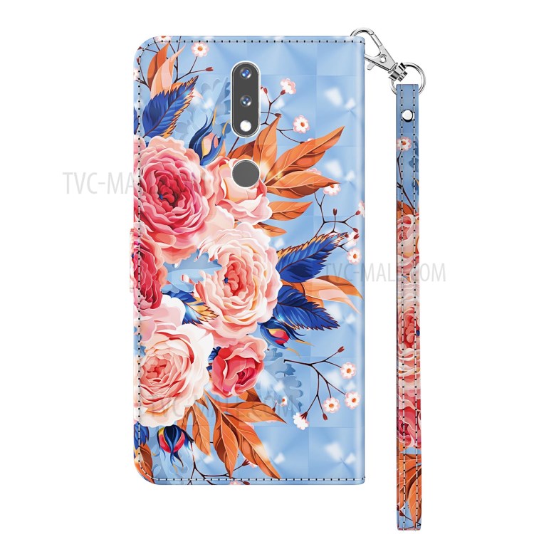 Light Spot Decor Pattern Printing Shell for Nokia 2.4 Leather Stand Cover with Lanyard - Vivid Flower-3