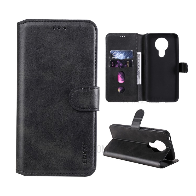 ENKAY ENK-PUC032 PU Leather + TPU Wallet Stand Case for Nokia 3.4 / 7.3 Phone Shell - Black-1