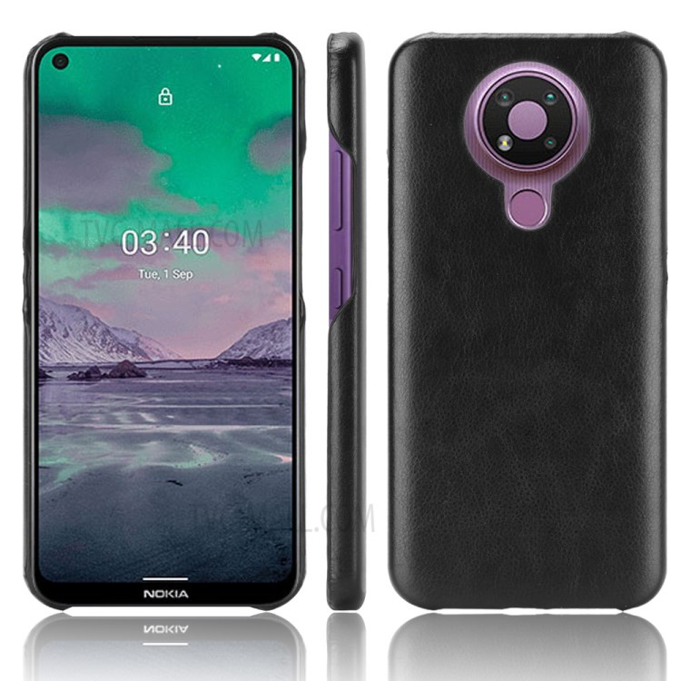 Litchi Texture PU Leather Coated PC Mobile Casing for Nokia 3.4 - Black-1