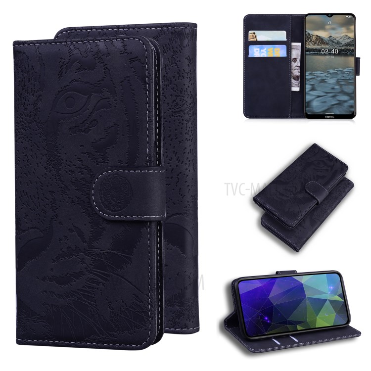 Cell Phone Case for Nokia 2.4 Imprinted Tiger Pattern Wallet Leather Shell - Black-1